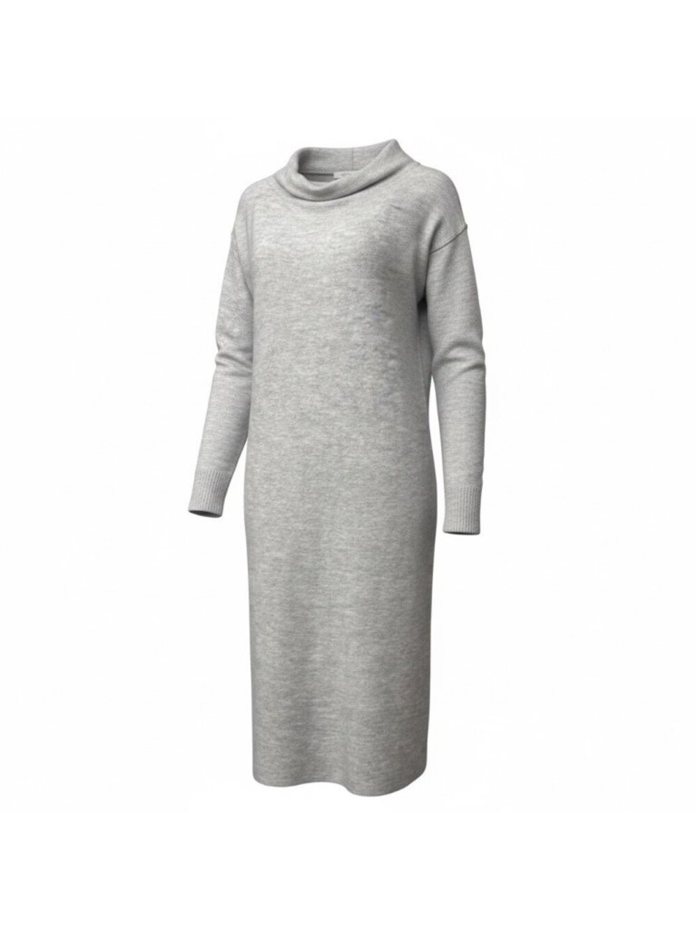 Stitchdrop Women’s Cowl Neck Soft Midi Tunic Dress, Heather Beige, XS -DAMAGE